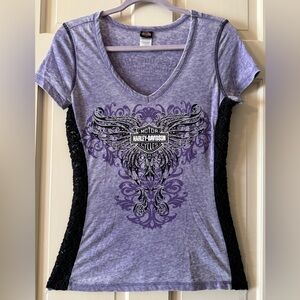 Harley-Davidson Purple and Black Short Sleeve Tee